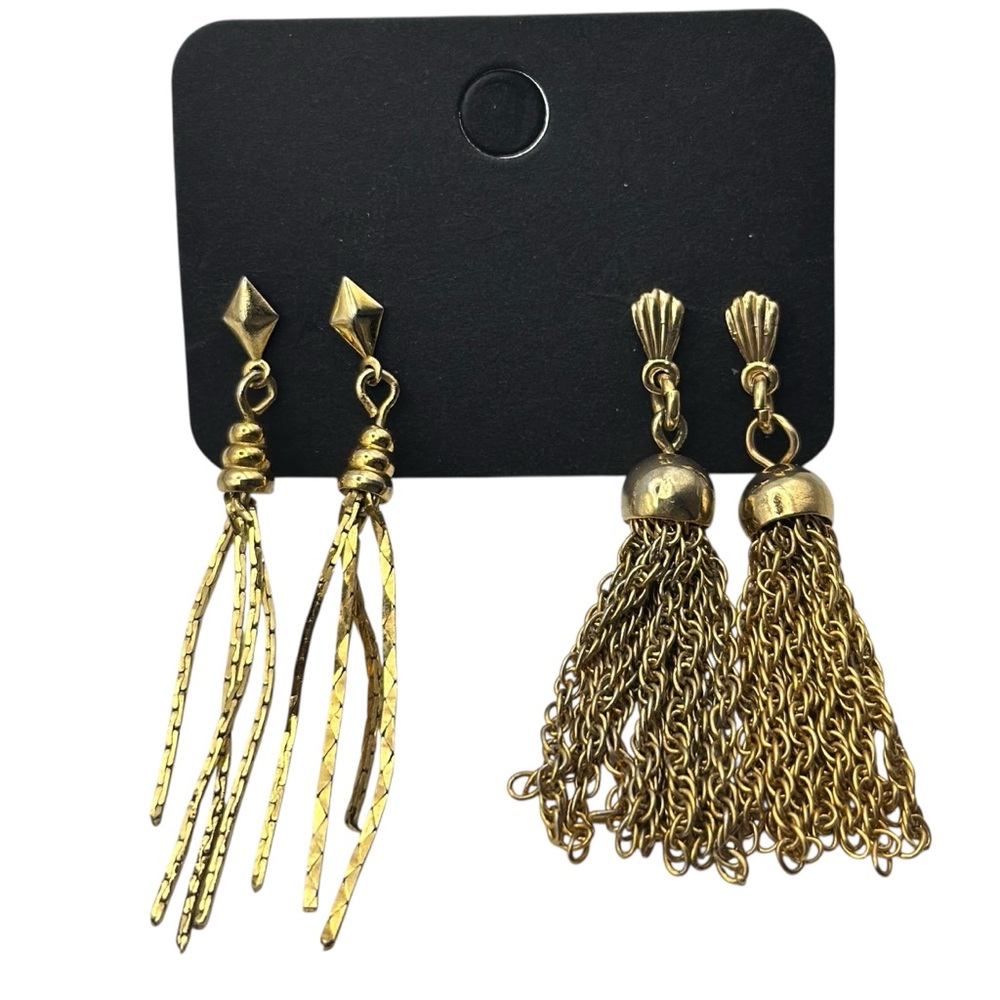 Vintage Gold Tone Tassel Earring Bundle of 2 Earrings Estate Jewelry Art Deco